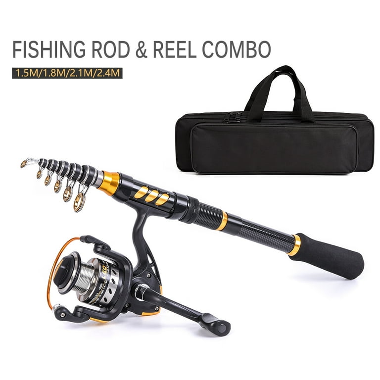 Fishing Rod and Reel Combo, Carbon Fiber Telescopic Fishing Pole Kit,  Spinning Reel Fishing Lures Line and Bag Portable Fishing Gear Set for  Beginner