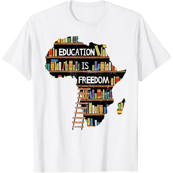 Education Is Freedom African Black History Month Africa Map T-ShirtMen and women, Black T-shirt, size: Extra large S-4XL