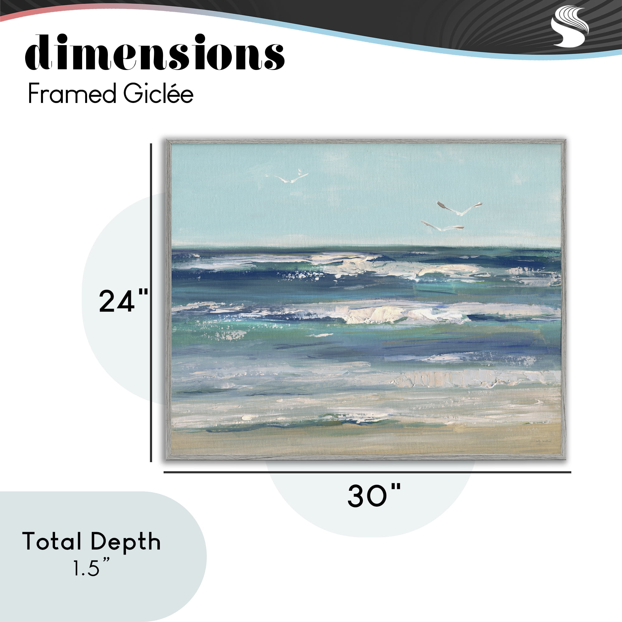Stupell Industries Seagulls over Rolling Waves Gray Framed Giclee Art, design by Sally Swatland