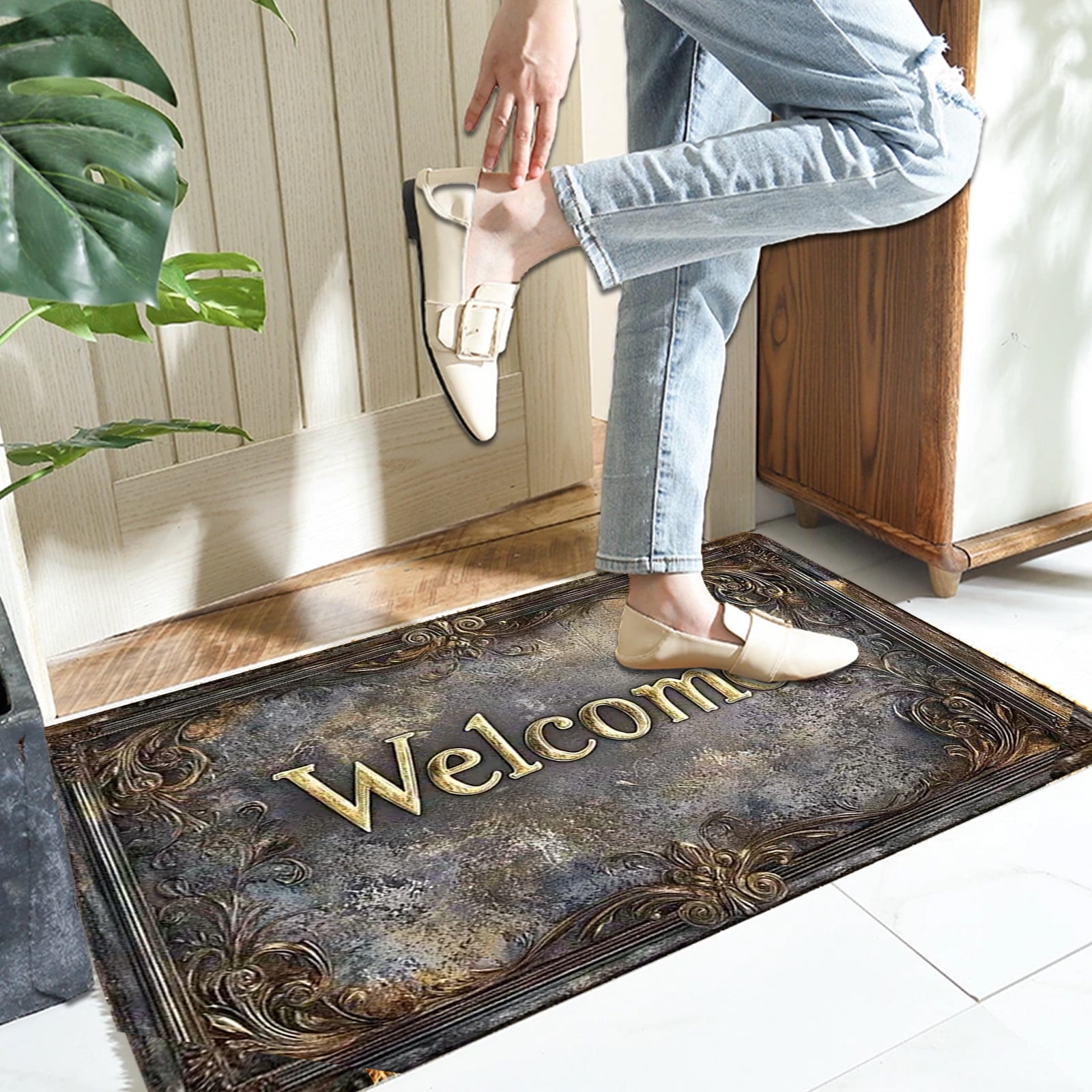 Specollect Clearance 5Pcs Diatomite Welcome Door Mat Front Doormat Outdoors for Home Entrance Mat for Outside Entry Way Doormat Entry Rugs, Heavy Duty Non Slip Rubber Back Low Profile,Welcome