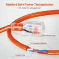 thumbnail image 3 of KFFKFF 100FT Extension Cable for Indoor and Outdoor Use, 16AWG 10Amps 1250W, Triple Plug Electric Wire with Illuminated Tip, Flexible and Resistant to -40°C Cold for Domestic and Office Use, 3 of 9