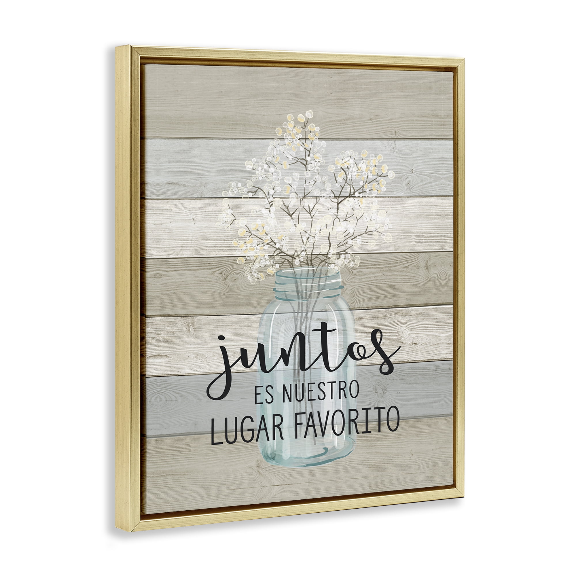 Stupell Industries Juntos, Nuestro Lugar Favorito Inspirational Quotes & Sayings Painting Gold Floater Framed Art Print Wall Art, 25 x 31
