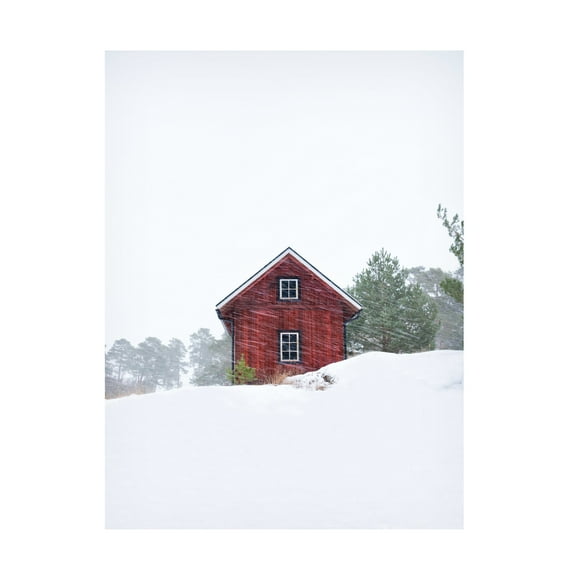 Trademark Fine Art Christian Lindsten Old Red House During Snowstorm Canvas Wall Art