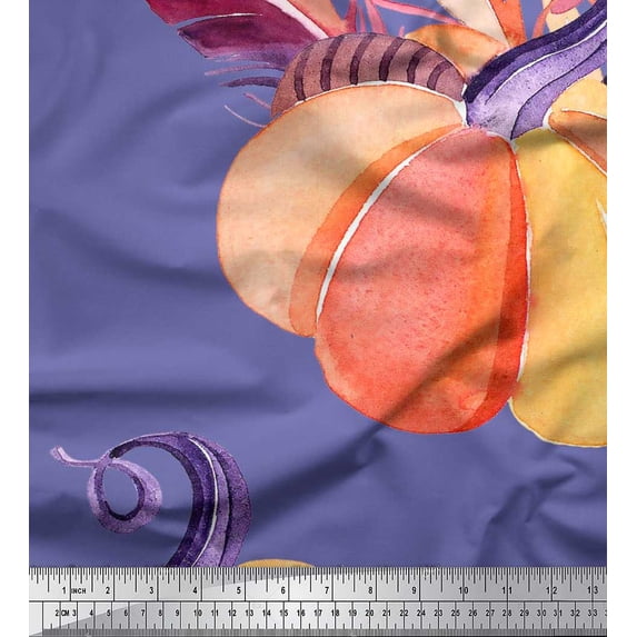 Soimoi Georgette Viscose Fabric Berries,Leaves & Pumpkin Vegetable Decor Fabric Printed Yard 42 Inch Wide