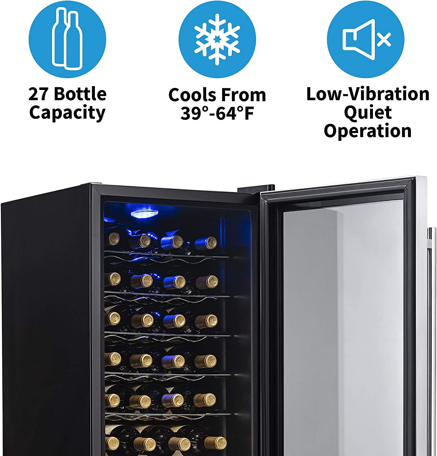 Restored Newair AWC-270E-RB Freestanding Wine Fridge, 27 Bottles, Stainless Steel (Refurbished)