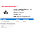 thumbnail image 2 of Starter - Compatible with 1991 - 1992 Isuzu Rodeo 3.1L V6, 2 of 2