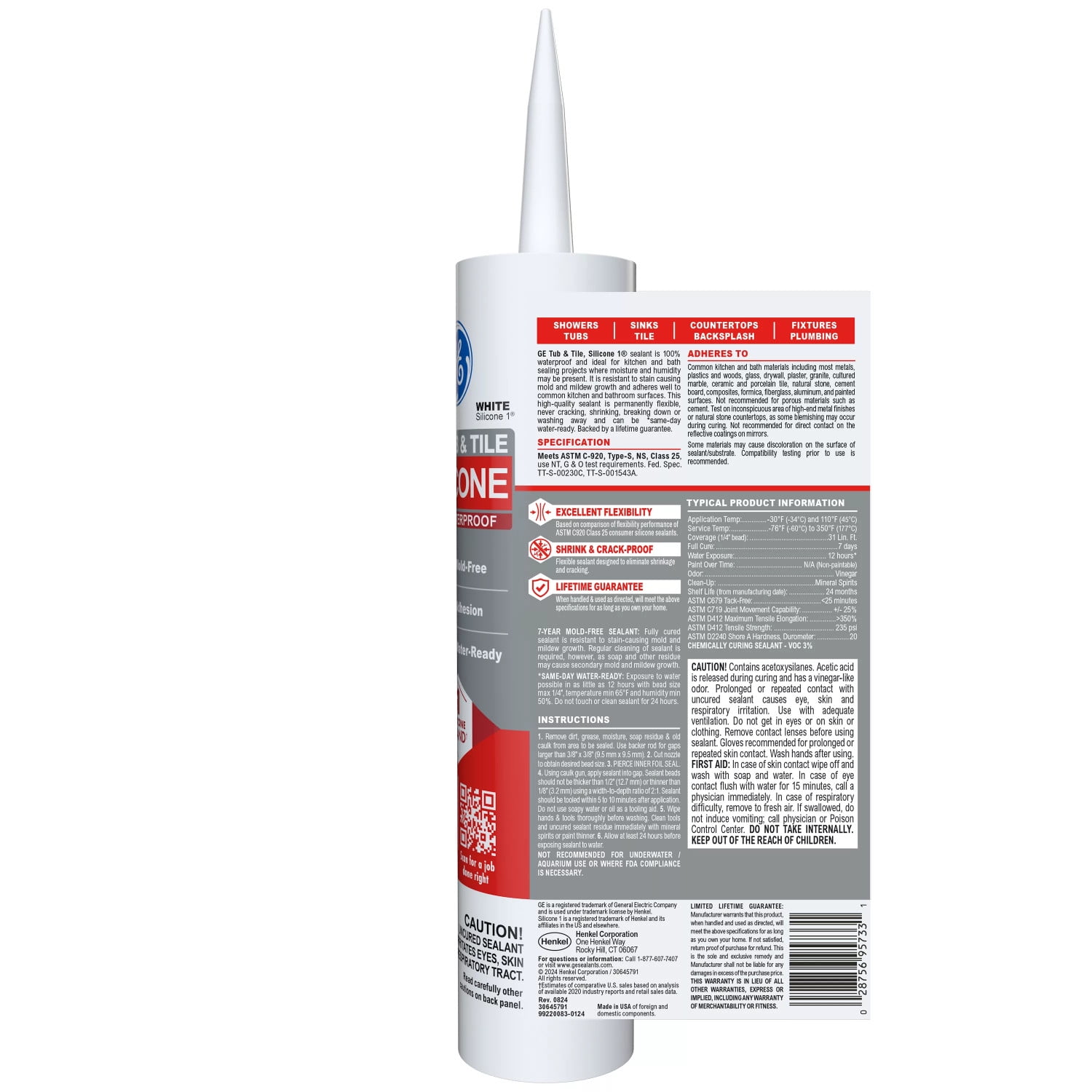 (10 pack) GE Silicone 1 Tub & Tile, Pack of 1, White 10.1 fl oz Cartridge