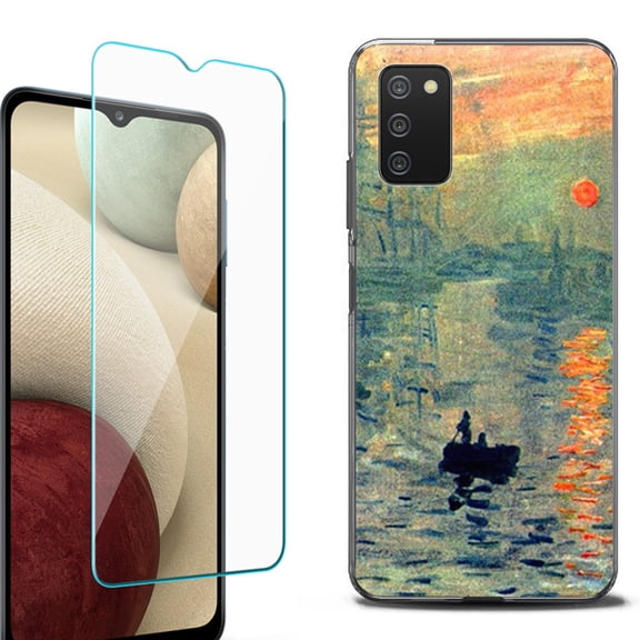 Slim-Fit Protective Fashion Phone Case (Black) for Samsung Galaxy A03s, with Tempered Glass Screen Protector, by OneToughShield ® - Sunrise Impression