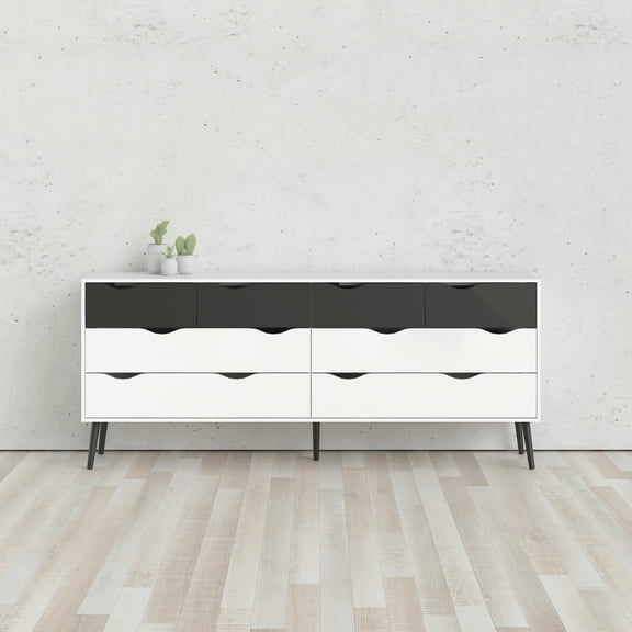 Diana 8 Drawer Dresser, White/Black Matte