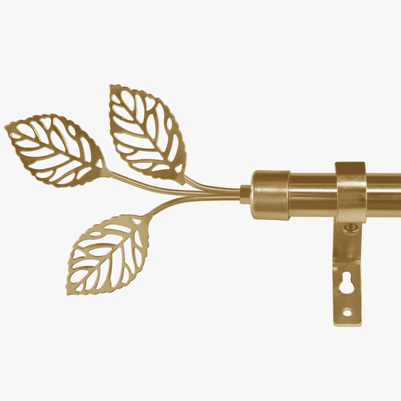 NICETOWN Curtain Rods 1-inch Diameter Suitable Window from 48 to 84 inch, Single Adjustable Drapery Rods with Decorative Leaf Finials, Golden, Set of 1