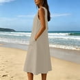 thumbnail image 5 of Bxsruta Women's Sleeveless Henley Midi Dress with Pockets Casual a Line Cotton Blend Tank Dress - Soft Breathable V Neck Pull on Summer Dress for Everyday Wear, 5 of 8