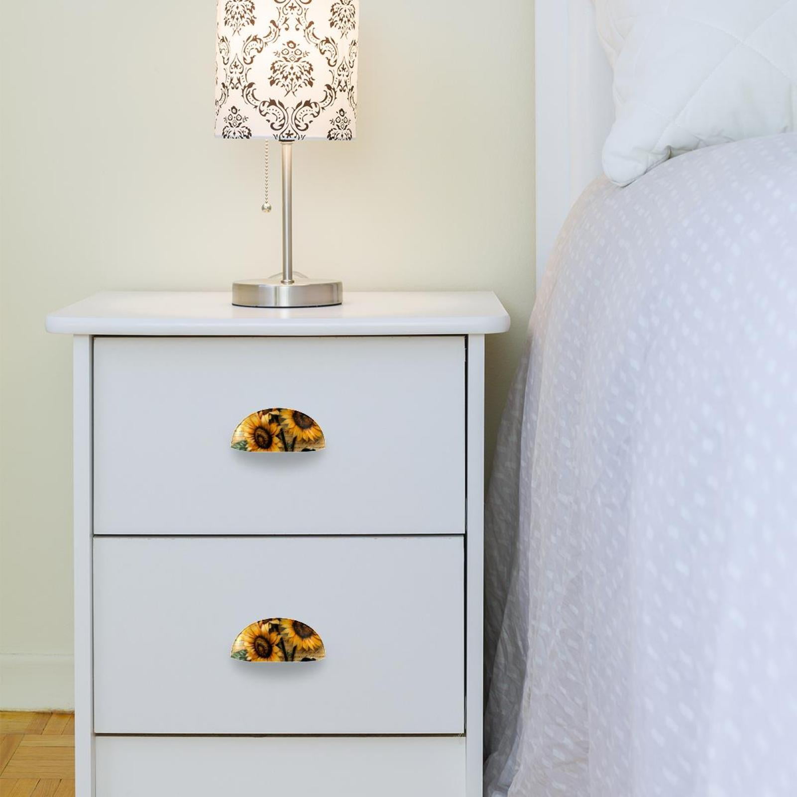 PhooArto 6 Pcs Cup Drawer Pulls, Vintage Sunflowers Painting Shell Shape Handles Cabinet Knobs for Dresser Cupboard Closet Wardrobe with Screws