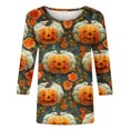 thumbnail image 5 of SDNall Thanksgiving Shirts for Women Casual 3/4 Sleeve Crewneck Cute Tops Halloween Thanksgiving Funny Pumpkin Flower Print Trendy Tops Three Quarter Length T Shirt (S-XXXL,Green), 5 of 5
