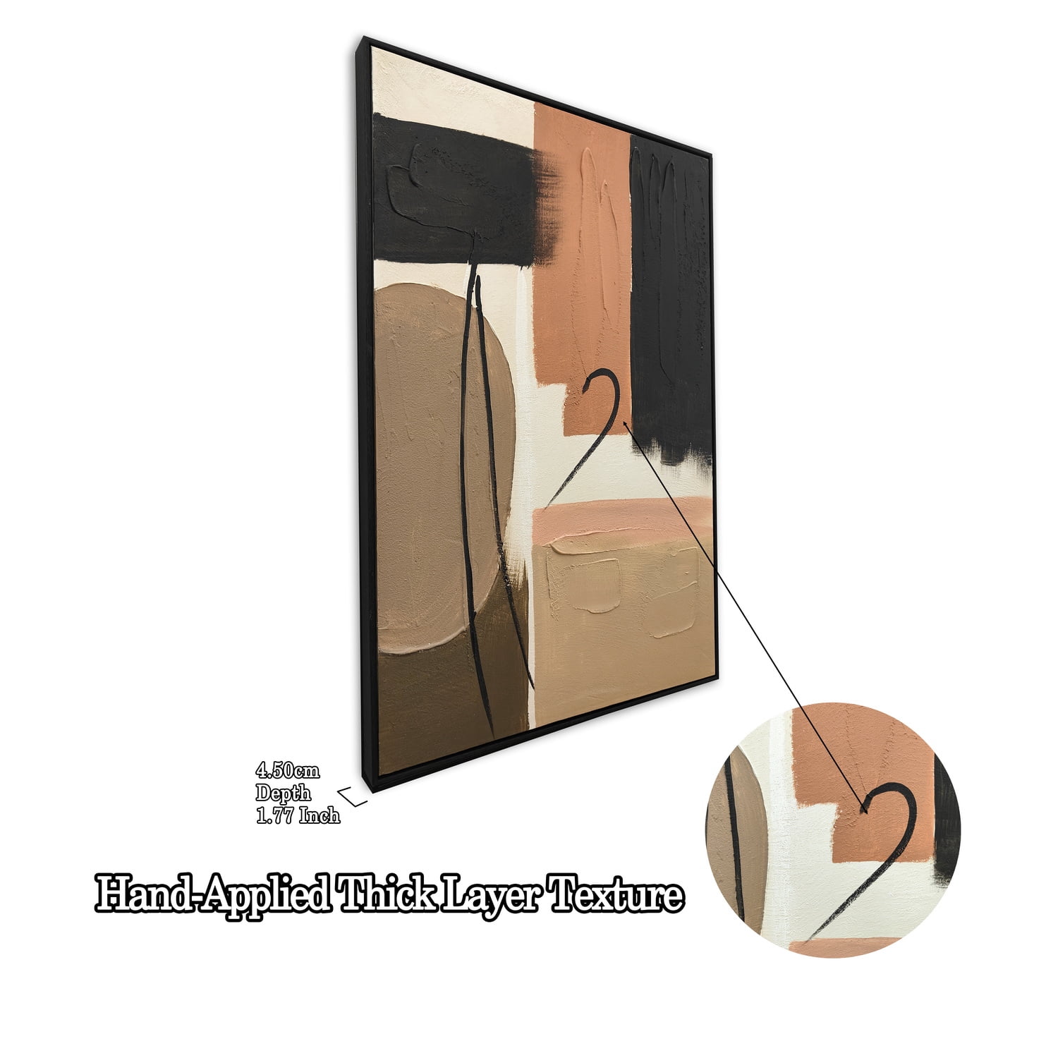 Euroco Framed Abstract Wall Art Set of 2, 25x37 in Modern Grace Textured Canvas Painting,Neutral Black Beige & Terracotta Abstract Artwork for Living Room Bedroom