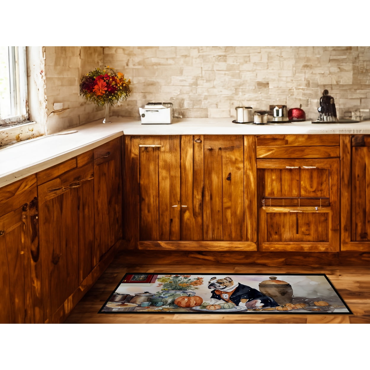 English Bulldog Fall Kitchen Pumpkins Runner Mat 28x58 58 in x 28 in