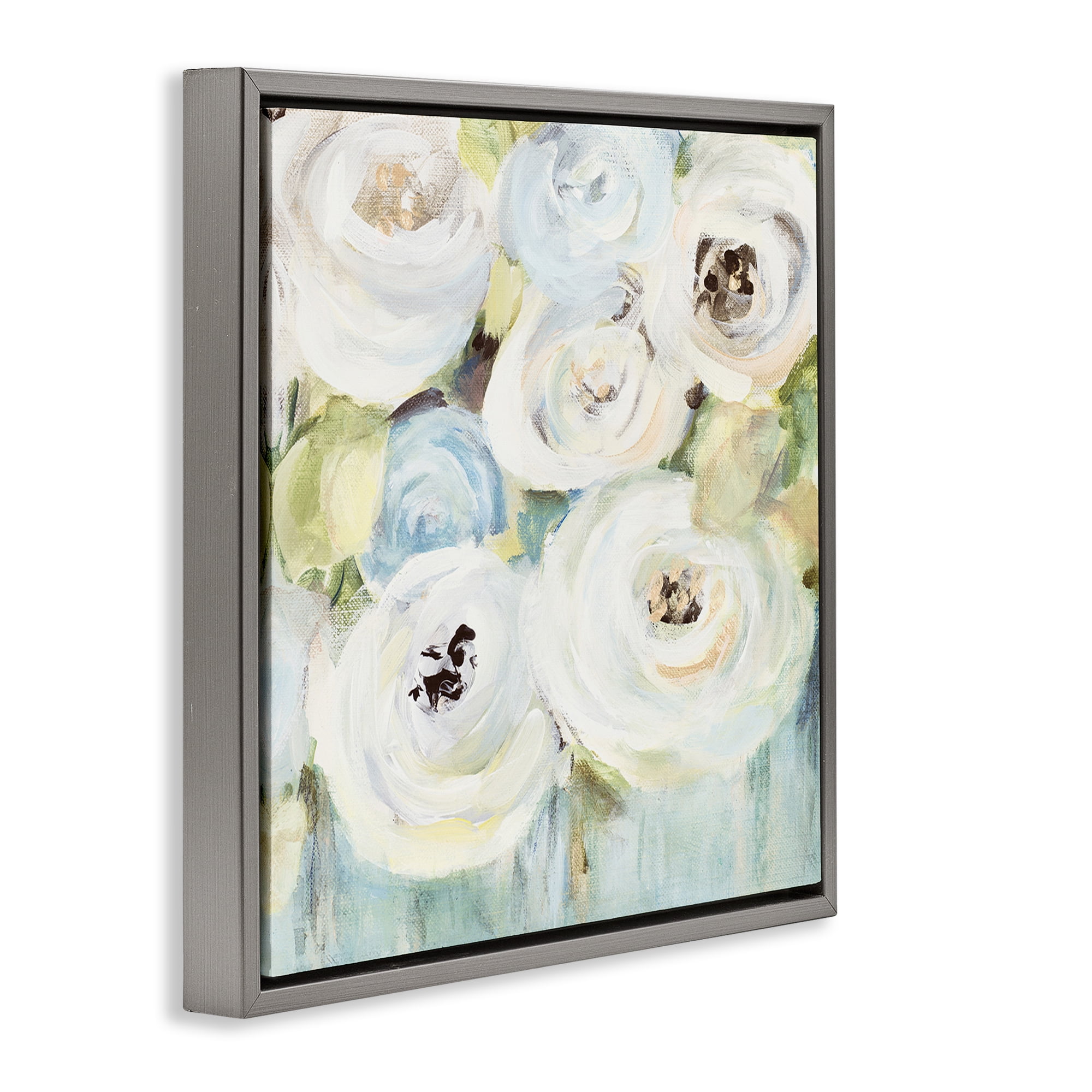 Stupell Industries White Swirling Roses Botanical & Floral Painting Gray Floater Framed Art Print Wall Art, 25 x 25