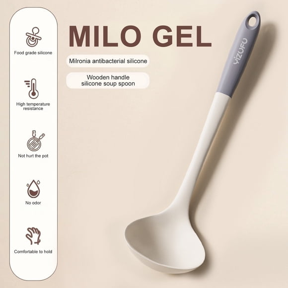 Cucharas de cocina de silicona resistentes a altas temperaturas con mango de madera - Utensilios de cocina antiarañazos para sartenes antiadherentes, cucharones de sopa y colador