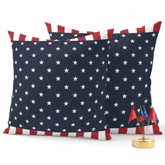 2 Pack Outdoor Waterproof Throw Pillows,Independence Day Patriotic Stars on Blue Decorative Square Pillow Case Patio Pillows for Chair Couch Sofa 16x16in