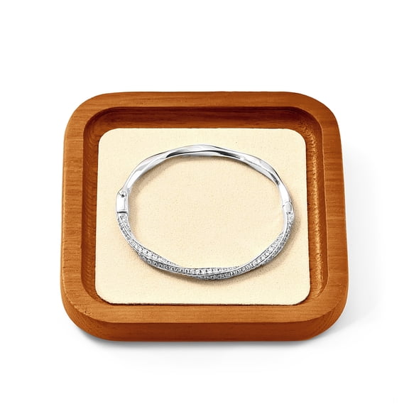 Oirlv 3.94" Wooden Mini Jewelry Tray, Beige Velvet Small Accessory Organizer for Rings, Earrings & Pendants, Desktop & Drawer Use