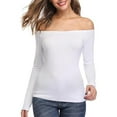 thumbnail image 3 of BLVB Womens Shirts off the Shoulder Tops Slim Shirts Going out Tops for Women Stretchy Party Blouses White, 3 of 5