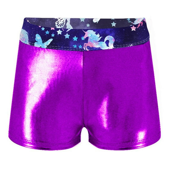 Alvivi Kids Girls Shiny Metallic Ballet Dance Shorts Gym Workout Bottoms 4-16