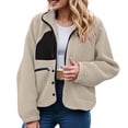 thumbnail image 2 of felwors Womens Fuzzy Fleece Jacket Fall Casual Long Sleeve Cropped Button Down Shacket Coats Outwear With Pockets Beige, M, 2 of 8
