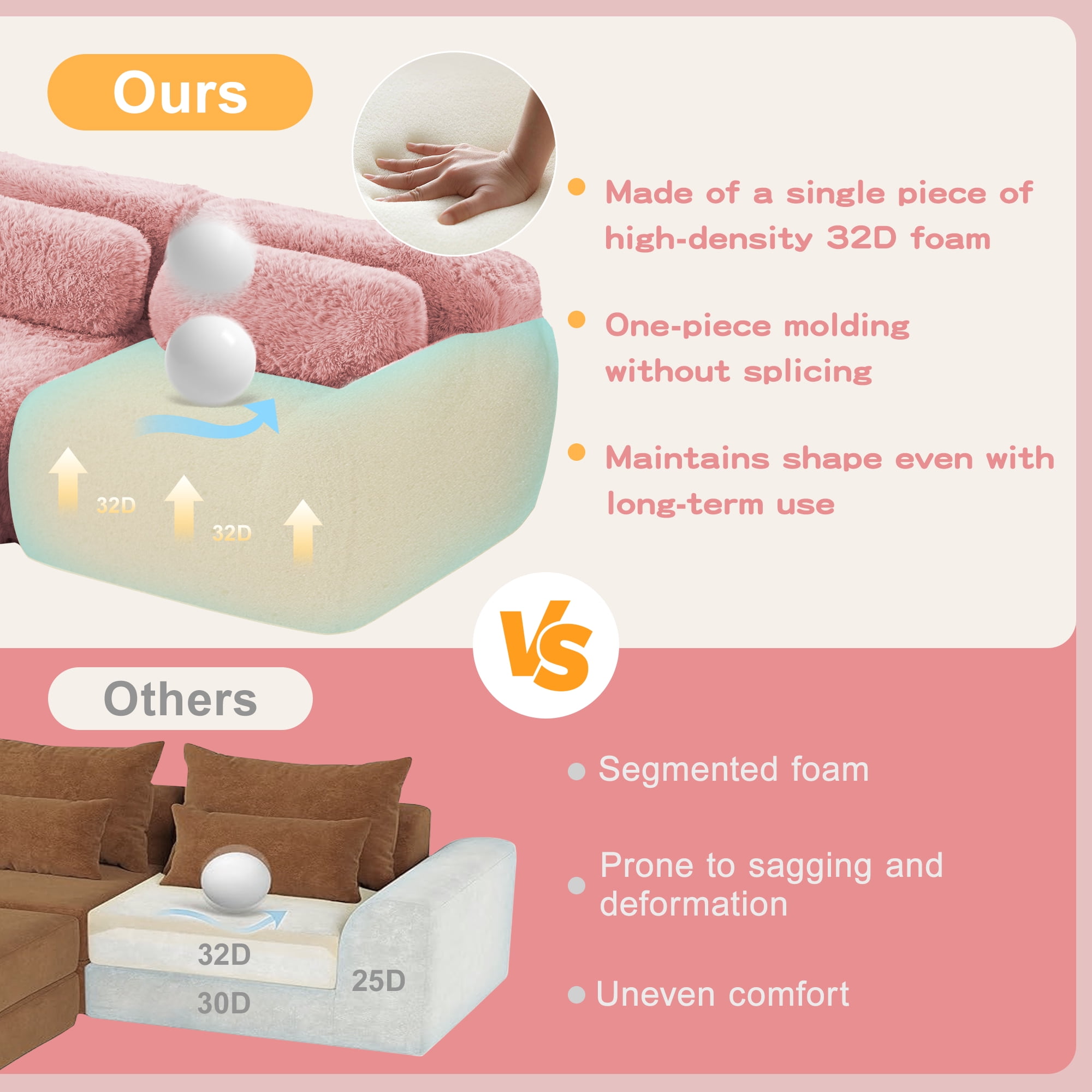 AISWORD 40" 2-Seat Modular Cloud Loveseat, Premium Plush Fabric Boneless Sofa with 32D High-Density Foam&Anti-Slip Bottom