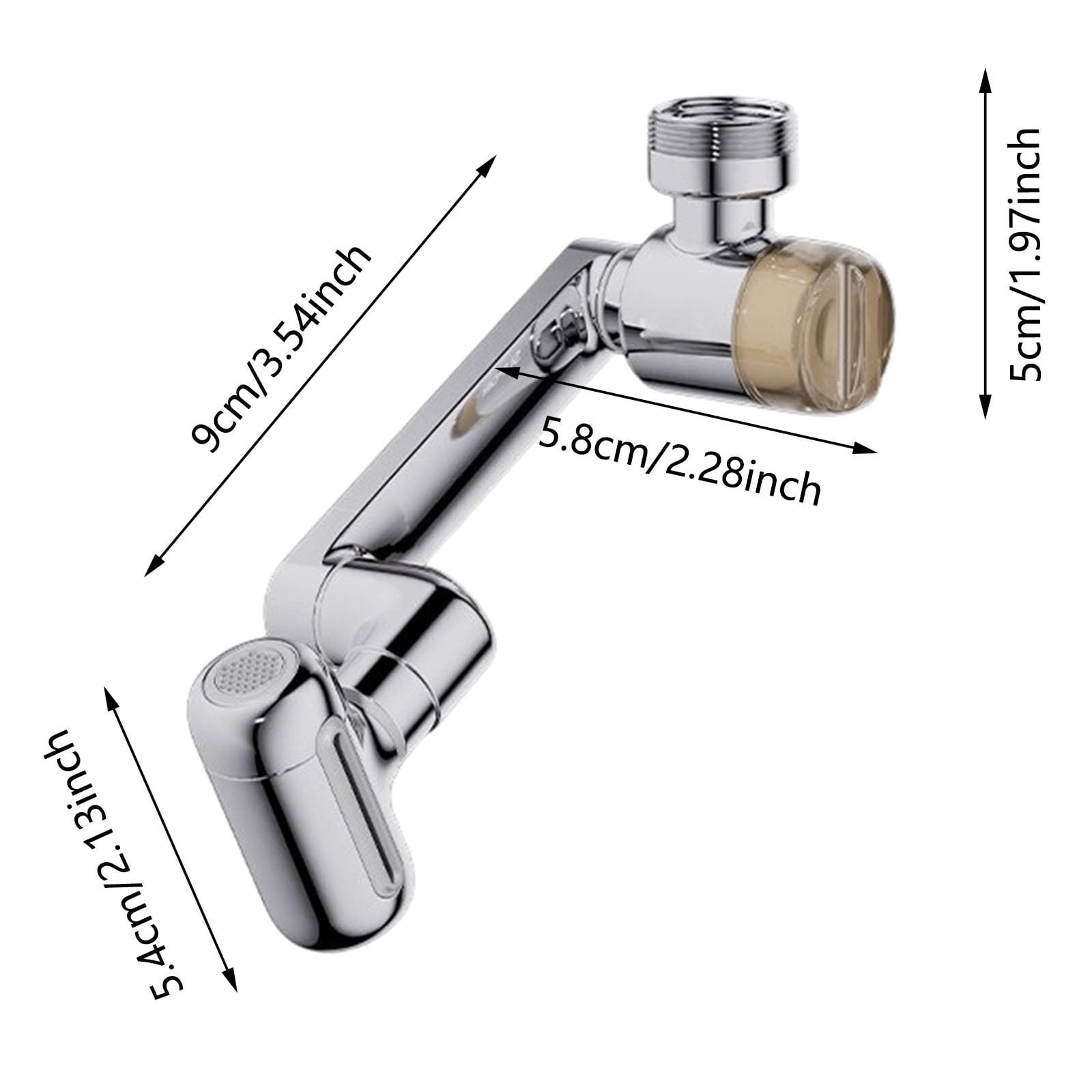 VMWMSSR Swivel Faucet Aerator Extension, Multi-Angle Adjustable Water Tap, Dual-Flow Anti-Splash Filter For Bathroom & Kitchen(Silver-9X5.4Cm)