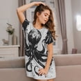 thumbnail image 3 of Balery Abstract Ink Octopus Camisón de manga corta con cuello redondo para mujer, cómodo y elegante., 3 of 6