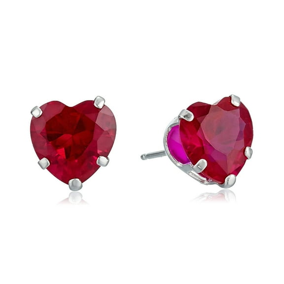 Paris Jewelry 14k White Gold 1 Ct Heart Created Ruby Stud Earrings Plated