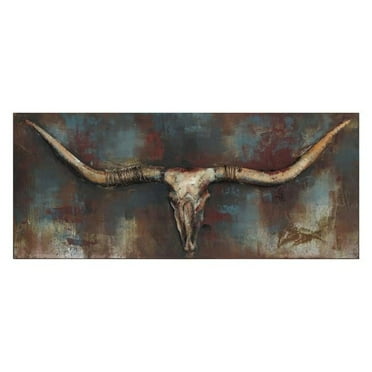 Empire Art Direct PMO-130911C-4820 Primo Mixed Media Hand Painted Iron Wall Sculpture - Long Horn