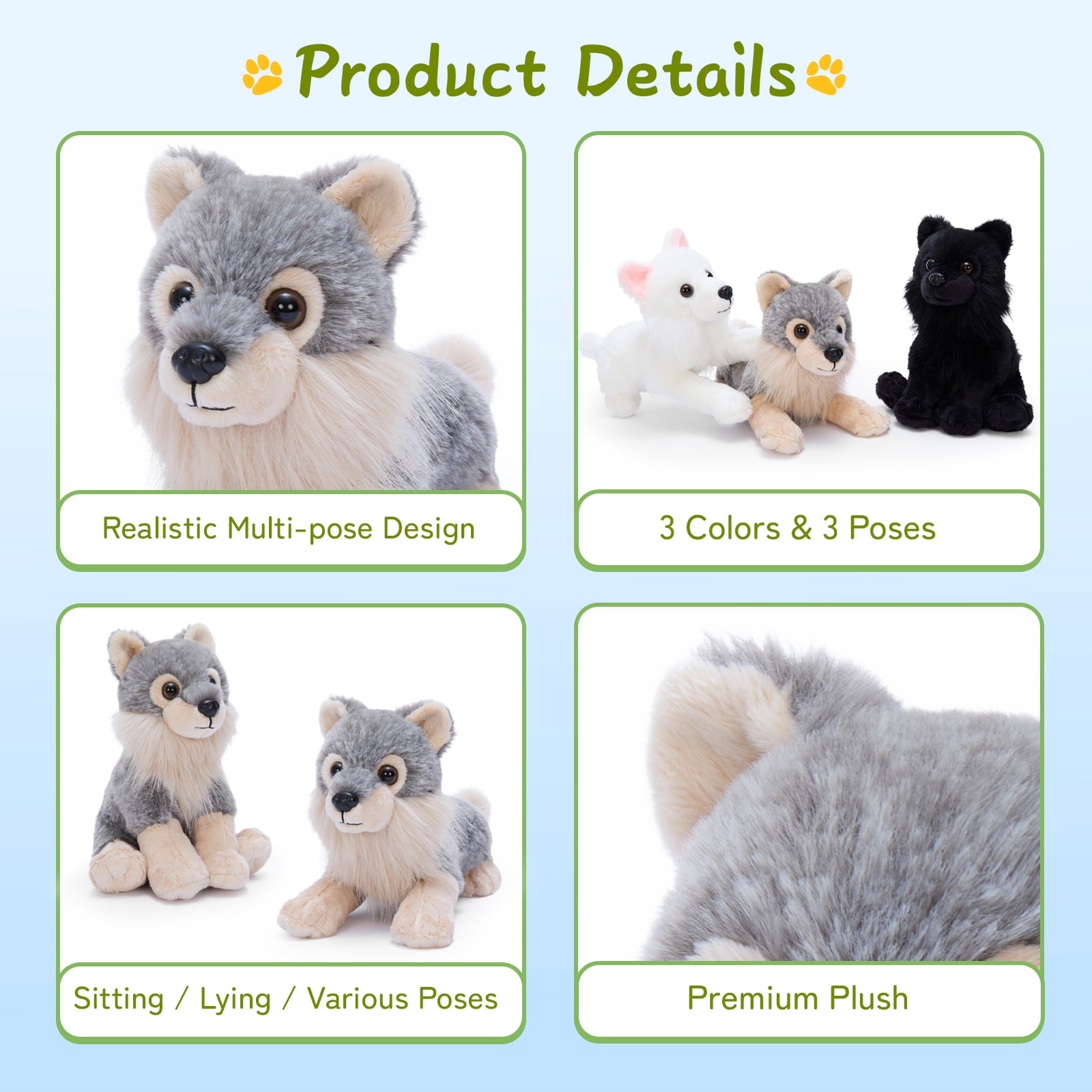 MorisMos 6 Pack Bulk Wolf Stuffed Animal Set, Cute Stuffed Wolf