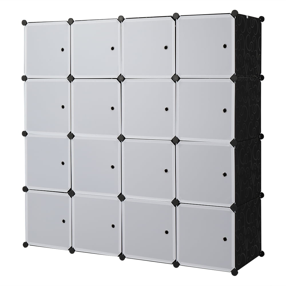 Lowestbest Portable 16 Cube Storage Organizer, Clothes Wardrobe Cabinet with Doors and Shelves