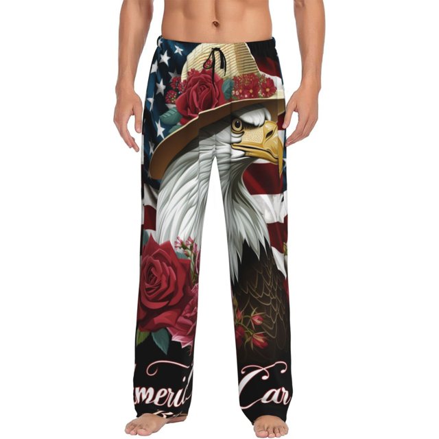 Balery Eagle With Hat And Roses Pantalones de pijama para hombre, pijama ultraligero, pantalón de descanso-3X-Large
