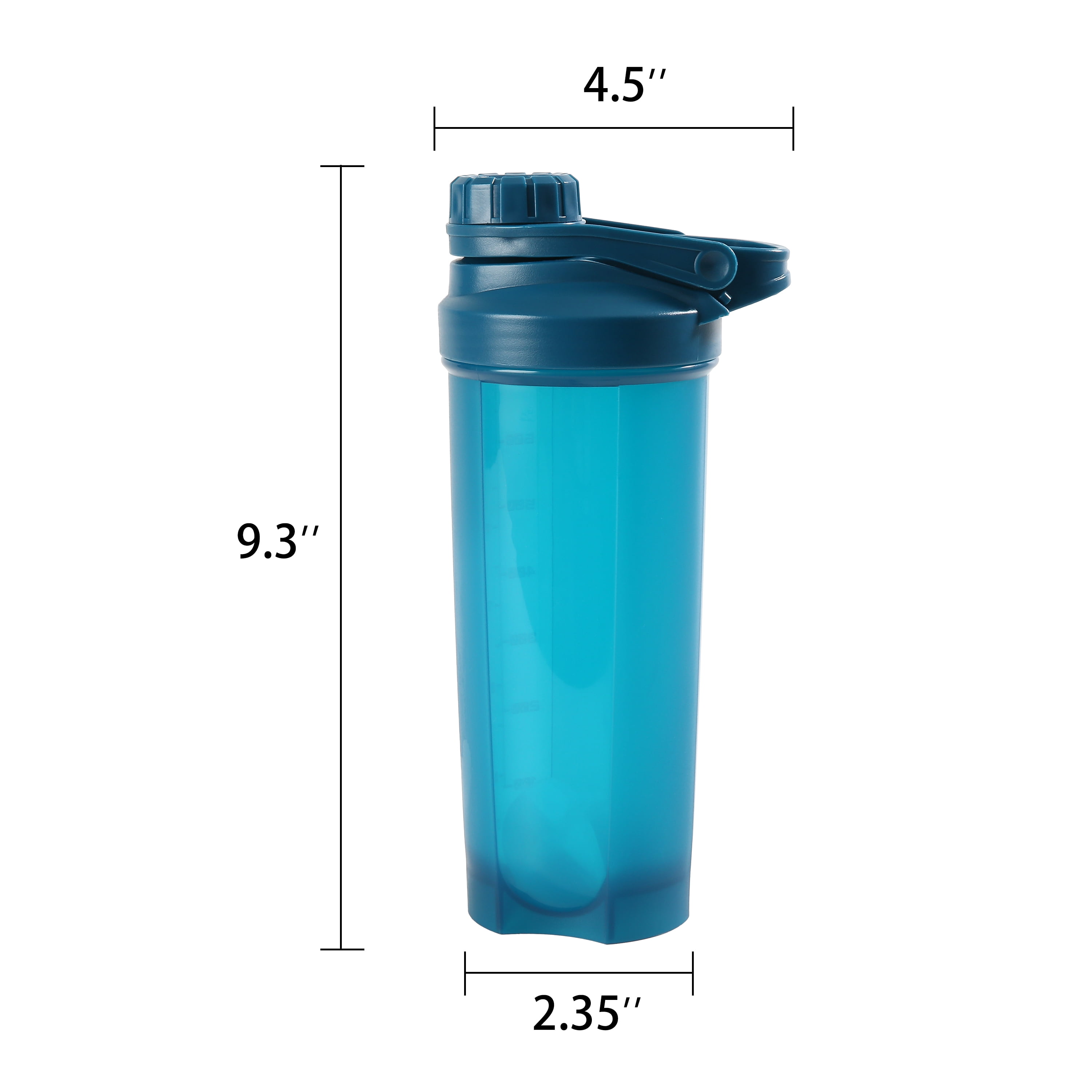 Mainstays 24oz Shaker Cup and Gym Water Bottle, Blue, with Twist on Lid and Ball, Plastic
