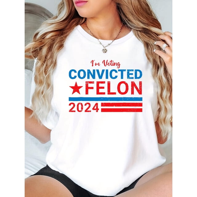 VOY A VOTAR POR UN DELINCUENTE CONVICTO 2024. Camiseta de cuello redondo con estampado de rayas azules, manga corta para primavera y verano, ropa deportiva de diario, para mujer, para adultos, hombre