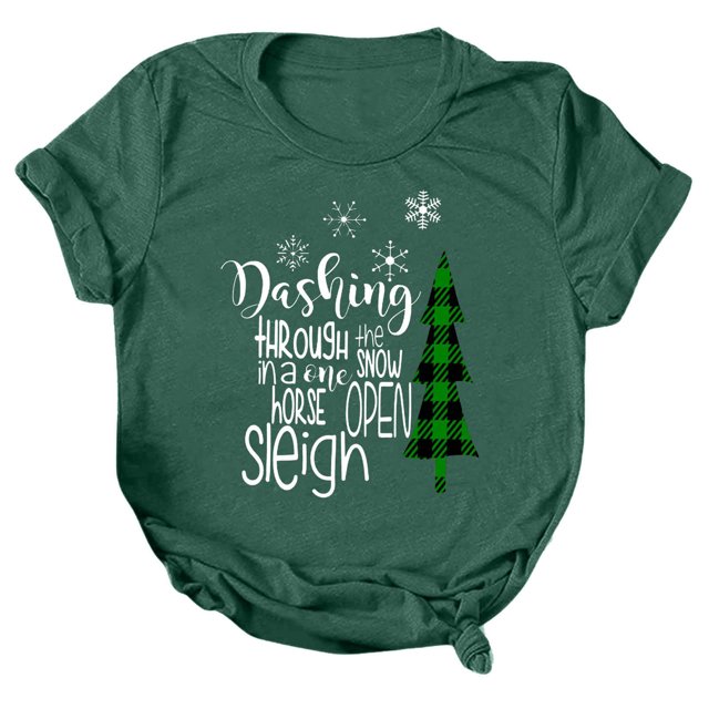 Gibobby Camisa navideña mujer Navidad Moda Casual Impresión Manga Corta Cuello Redondo Suelta Camiseta Blusa Tops(Verde,M)