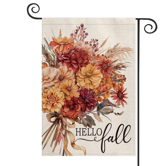 Sm:)e Flowers Fall Garden Flag 12x18 Inch Double Sided - Seasonal Decorative Flag Rustic Autumn Outdoor Yard Decor