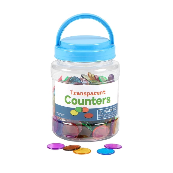 Fun Express Translucent Rainbow Chip Counters with Storage Jar - 300 Pieces