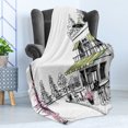 thumbnail image 4 of Sketch Soft Flannel Fleece Throw Blanket, Sketch of Parisian Patio with Tables and Lantern, Cozy Plush for Indoor and Outdoor Use, 60" x 80", Charcoal Grey White, by Ambesonne, 4 of 5