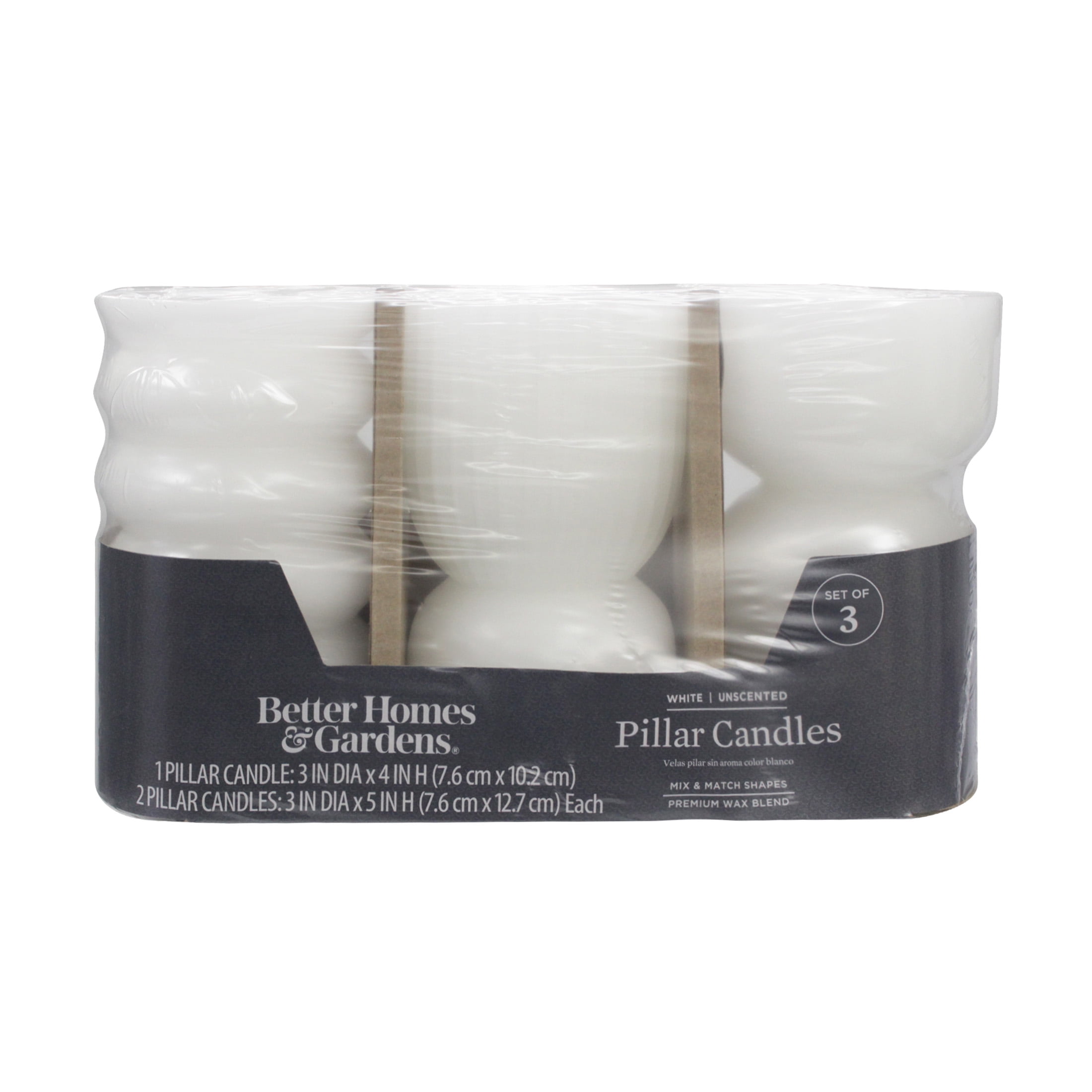 (2 pack) Better Homes & Gardens Unscented Pillar Candles, 3-Pack, 3x5 Inches, 3x4 Inches, White