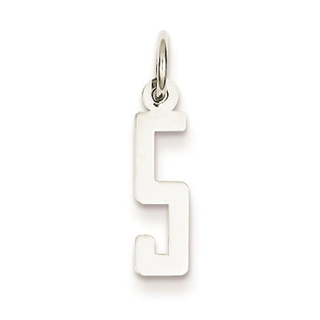 925 Sterling Silver Polished Small Elongated Solid Number 5 Charm Pendant