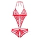 thumbnail image 2 of Gibobby Traje de Uniforme Body de lencería con escote en V profundo para mujer Halter(Rojo, S), 2 of 2