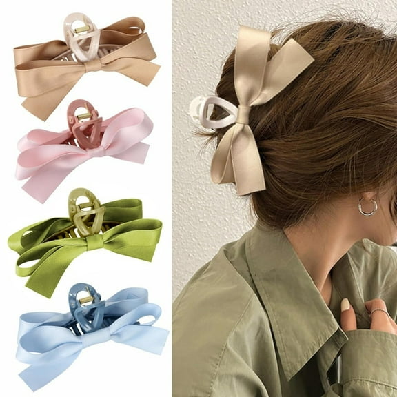 4 PCS Elegant Satin Bow Claw Clips, Strong Hold & Fashionable Design, Hair Claws for Women, Daily & Party Use