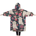 thumbnail image 2 of Oversized Wearable Blanket Hoodie,Shih Tzu Dog and Flower Floral Sherpa Blanket Hoodie with Super Pockets,Super Warm Fuzzy Pullover for Women & Men, 2 of 6