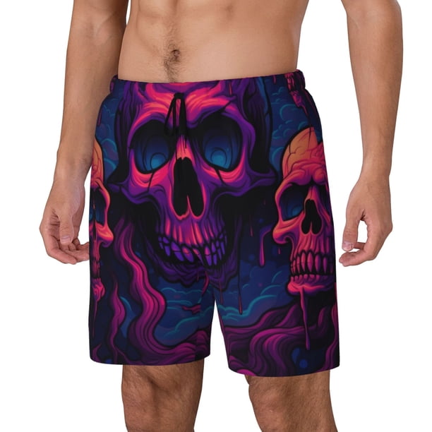 Fotbe Purple-Red Skull Traje de Baño para Hombre – Shorts de Natación de Secado Rápido con Forro y Bolsillos-XX-Large
