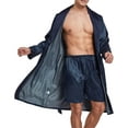 thumbnail image 3 of Mens Satin Robe Lightweight Silk Long Sleeve Bathrobe with Shorts Set Spa Kimono Sleepwear, 3 of 5