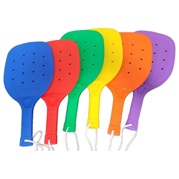 Set of Pickleball Racquets - 6 Colored Sturdy Plastic Paddles (14.96 in)
