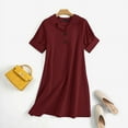 thumbnail image 3 of ZANZEA Womens Dresses Short Sleeves Solid Color Lapel Neck Casual Pullover Dress, 3 of 7
