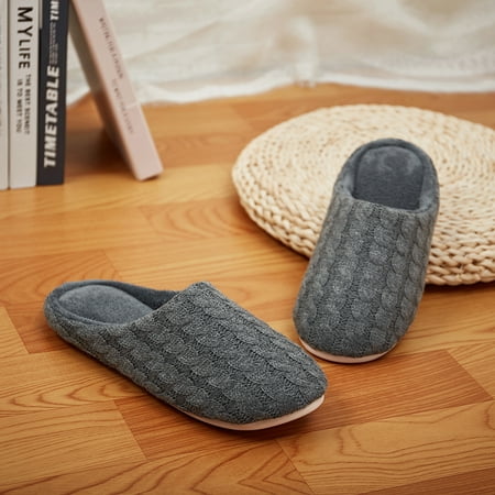 

KingShop Womens and Mens Memory Foam Slippers Comfort Knitted Cotton-Blend Closed Toe Non-Slip House Shoes Indoor & Outdoor